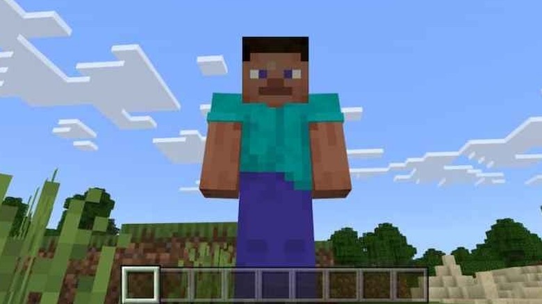 Steve looks at the camera in Minecraft