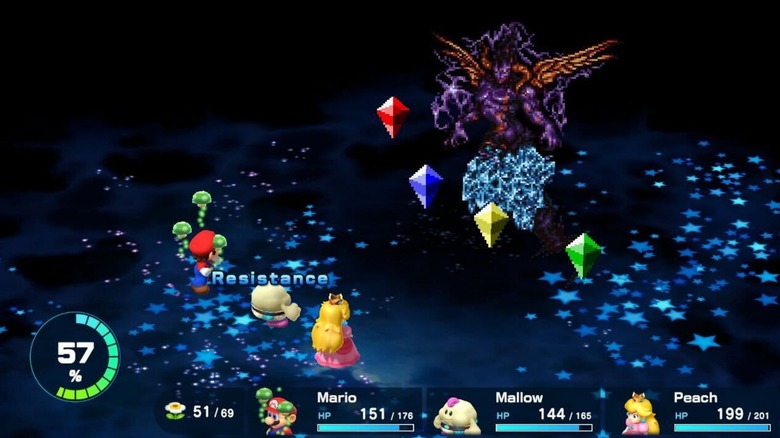 Mario and friends fighting Culex in Super Mario RPG: Legend of the Seven Stars (2023)