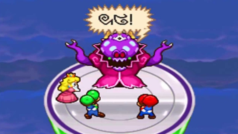 Peach, Luigi, and Mario fighting Elder Princess Shroob in Mario & Luigi: Partners in Time (2005)