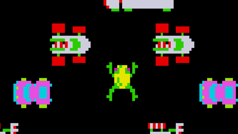 Frogger leaps between cars in Frogger
