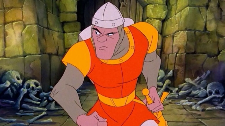 Dirk the Daring frowns while walking into a room filled with bones in Dragon's Lair