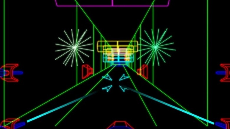 A cockpit view as Luke Skywalker moves down the Death Star trench in Star Wars (1983)