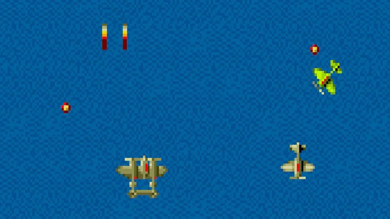 A flying fortress dodges enemy fire and aircraft over the ocean in 1942