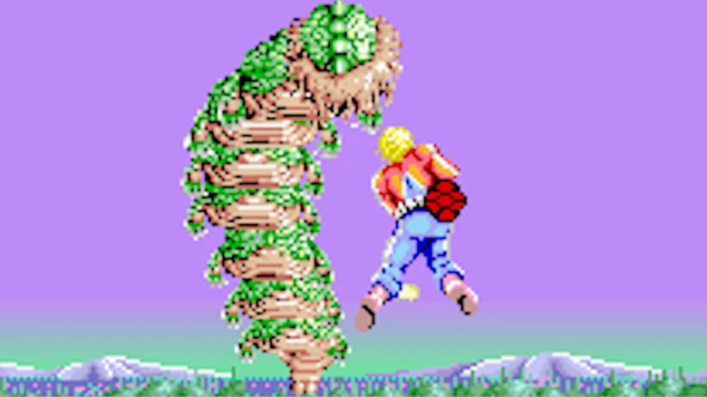 Harrier approaches a flying dragon in "Space Harrier"