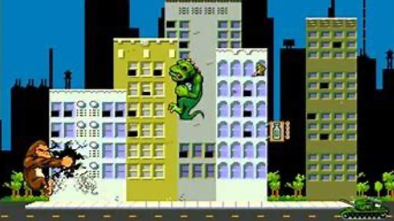 George and Lizzie climb on buildings in Rampage