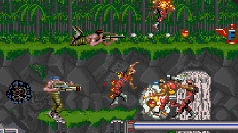 Bill Rizer and Lance Bean blast through enemy soldiers in Contra