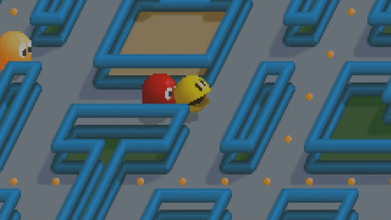 Pac-Man is pursued closely by a red ghost in "Pac-Mania" (1987)