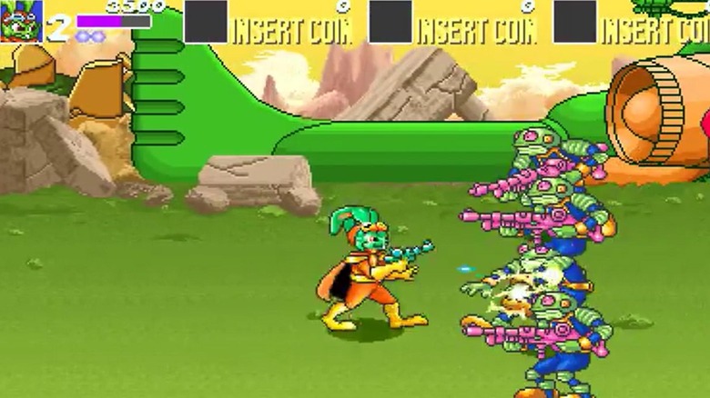 Bucky O'Hare blasts a group of enemies in Bucky O'Hare