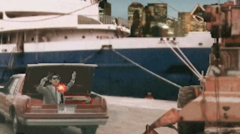 A crook is shot in the trunk of a parked car in Lethal Enforcers