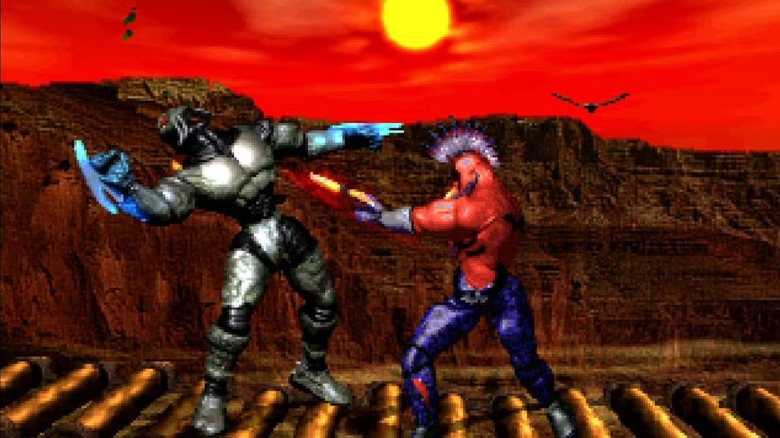 Chief Thunder hits Fulgore with a tomahawk in Killer Instinct (1994)