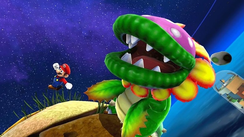 Mario is chased by a piranha plant in Super Mario Galaxy