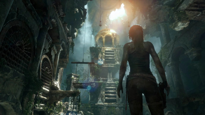 Lara Croft ventures into an ancient tomb in Rise of the Tomb Raider