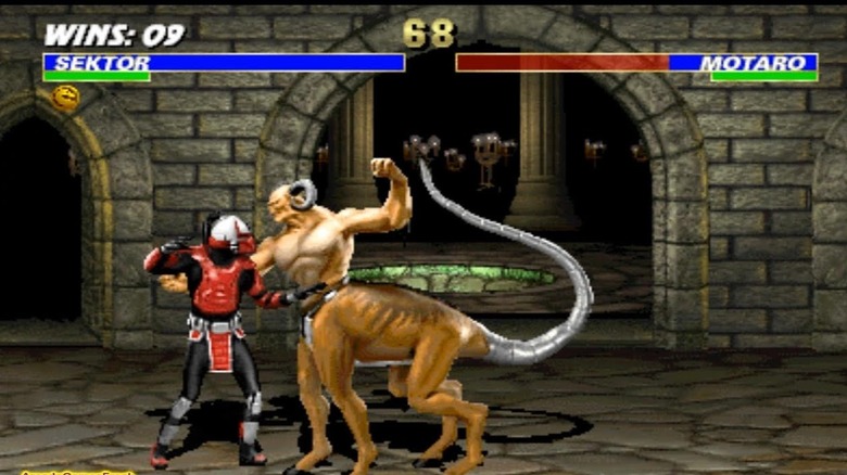 Sektor and Motaro confront each other in Ultimate Mortal Kombat 3