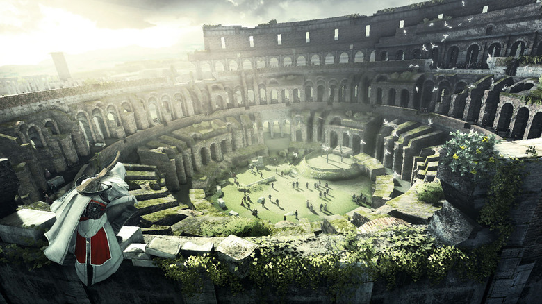 Ezio Auditore looks over the Colosseum in Assassin's Creed: Brotherhood