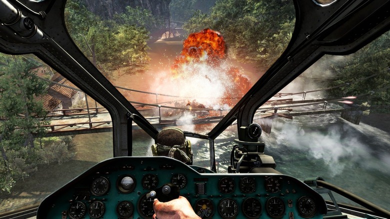 The player blasts a bridge over a river in Call of Duty: Black Ops
