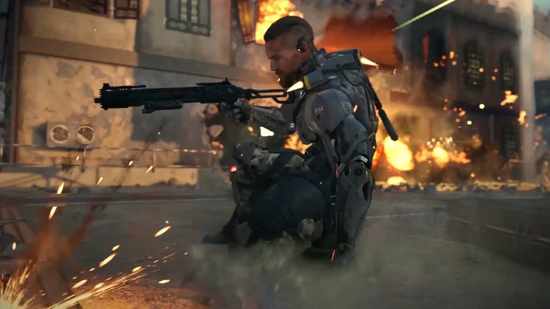 A character sliding across the floor in a battle in Black Ops 3