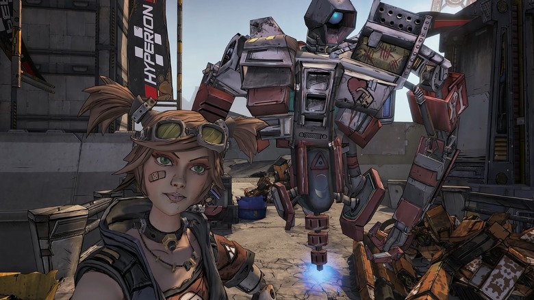 Gaige the Mechromancer and her Fragtrap in Borderlands 2