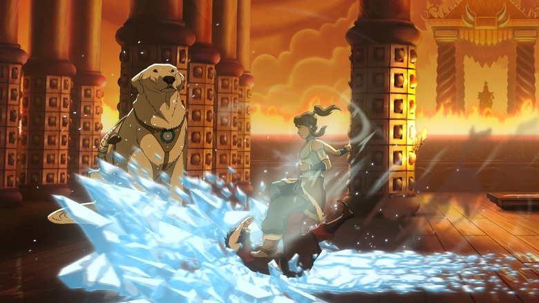 Korra launches a big ice attack in Avatar Legends: The Fighting Game