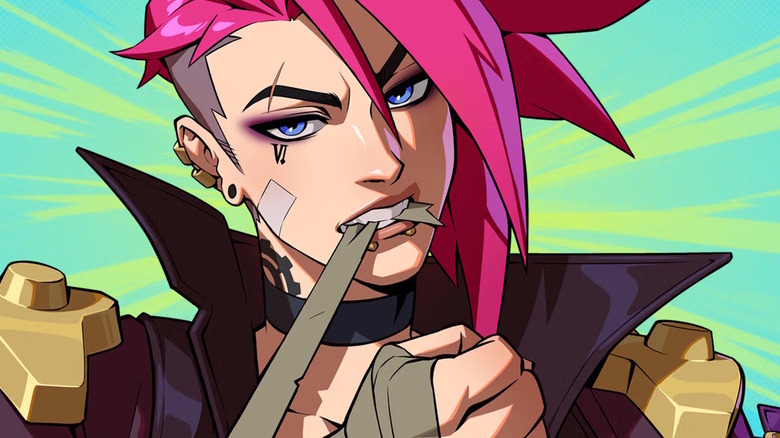 Vi adjusts her hand wraps in 2XKO
