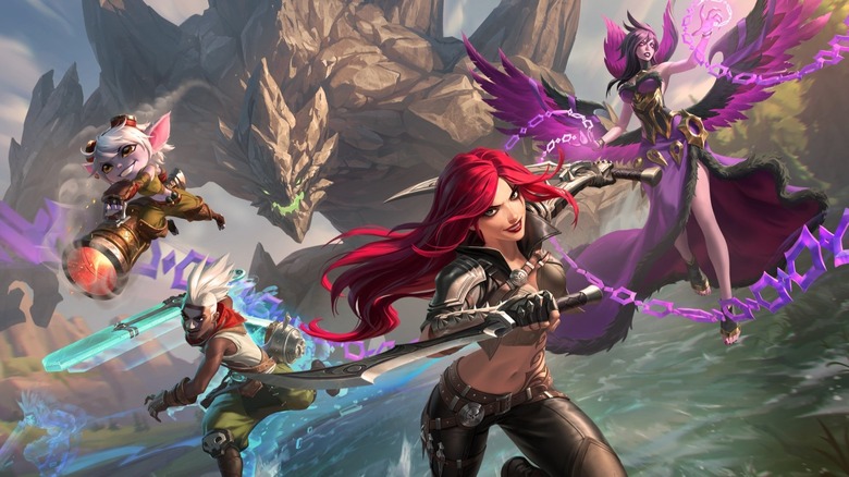 League of Legends characters striking attack poses