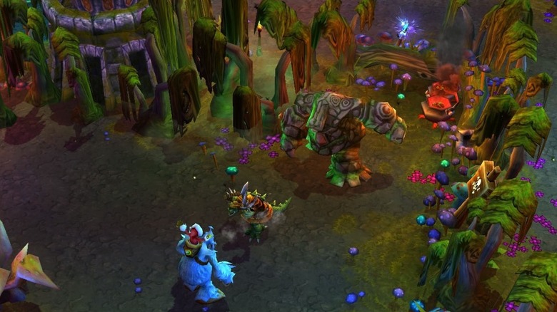Champions battling in League of Legends