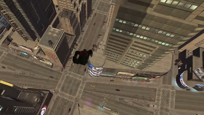 Luis Fernando Lopez falls through the air between buildings in Grand Theft Auto The Ballad of Gay Tony