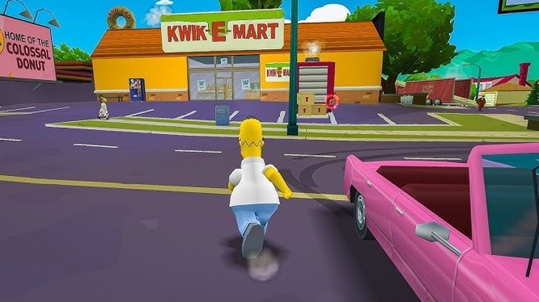 Home running toward the Kwik-E-Mart in a screenshot from The Simpsons: Hit & Run (2003)