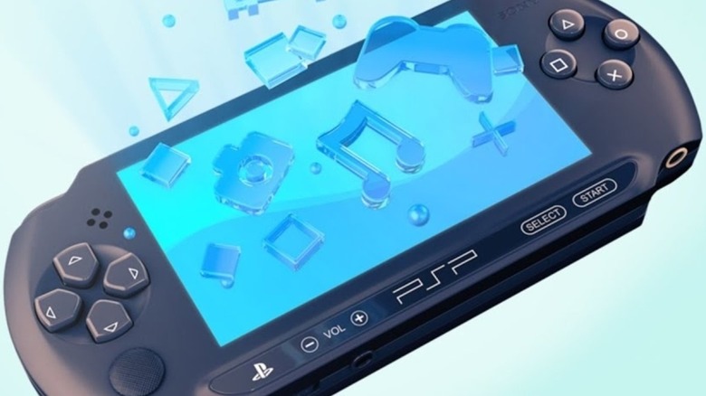 Symbols pop from the screen of a PlayStation Portable