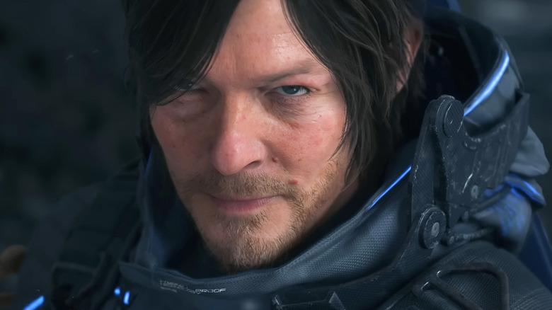 Sam Bridges glares upwards in Death Stranding 2: On the Beach