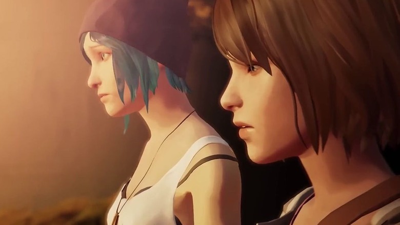 Chloe Price and Max Caulfield stand together in the glow of the sun in Life Is Strange