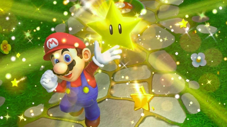 Mario holds up a Power Star in Super Mario Party Jamboree