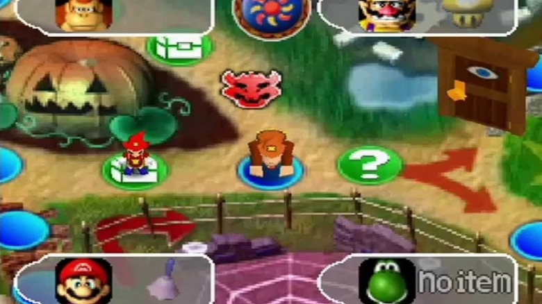 Mario and Donkey Kong progress through a game board in Mario Party 2