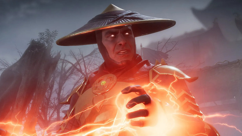 Raiden channels electricity between his hands in "Mortal Kombat 11" (2019)