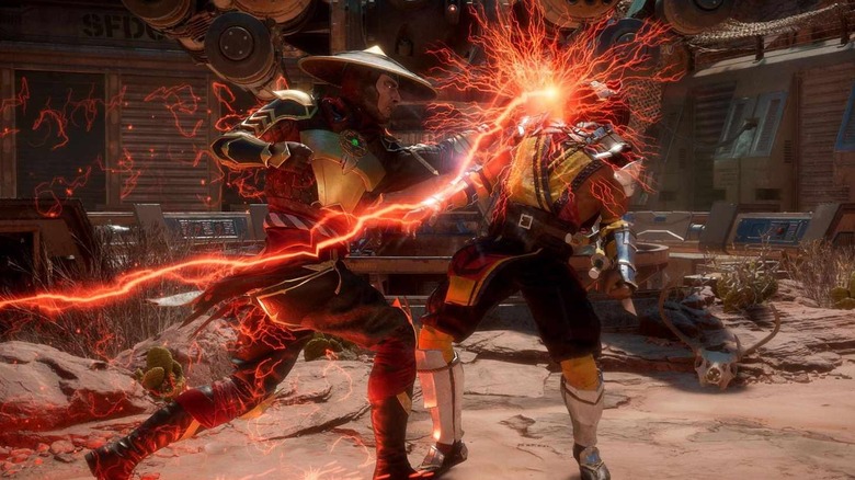 Raiden electrocutes Scorpion in "Mortal Kombat 11" (2019)
