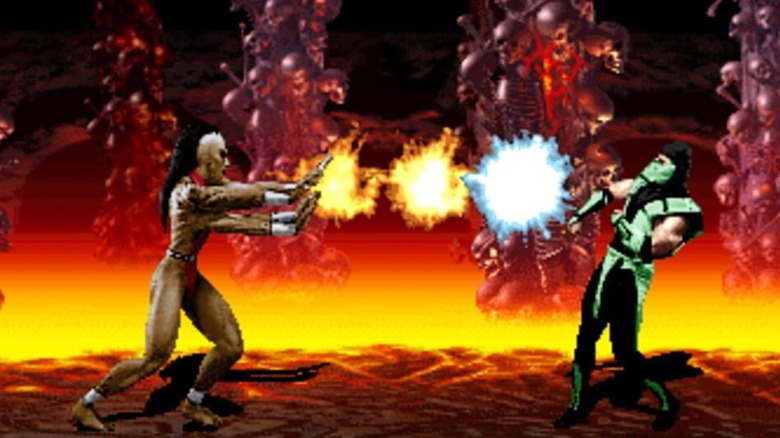 Sheeva and Reptile shoot energy blasts at each other in "Ultimate Mortal Kombat 3" (1995)