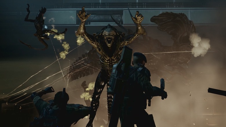 Colonial Marines fight an incoming wave of xenomorphs in Aliens: Fireteam Elite 2