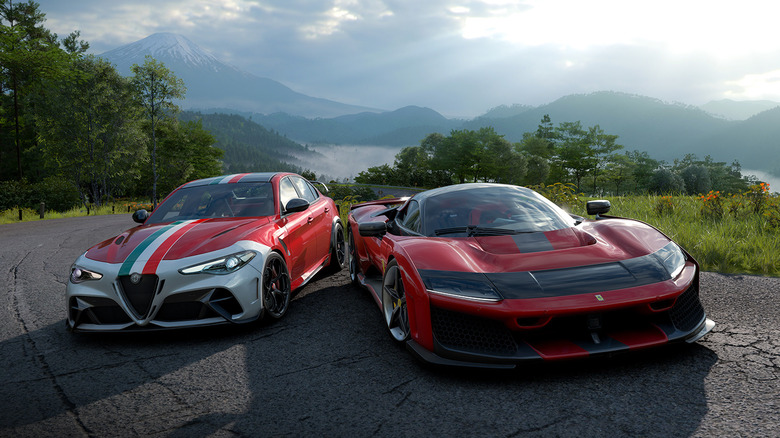 Two Italian sports cars are parked next to each other in Forza Horizon 6