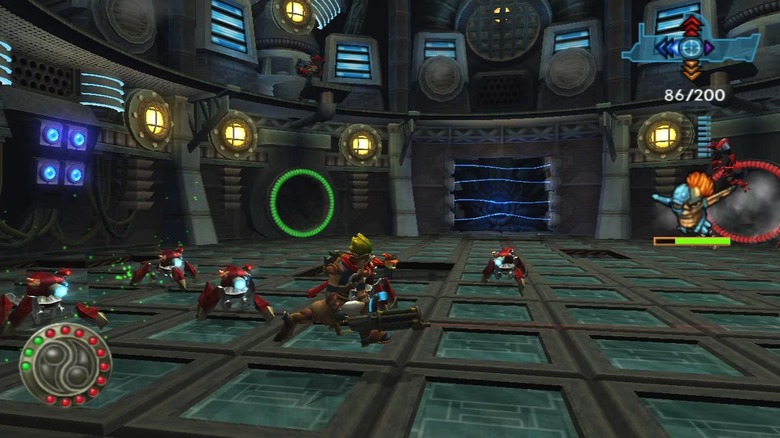 Jak and Daxter run from several crab-like robots in Jak 3