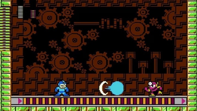 Mega Man faces Metal Man in "Mega Man 2" on the NES