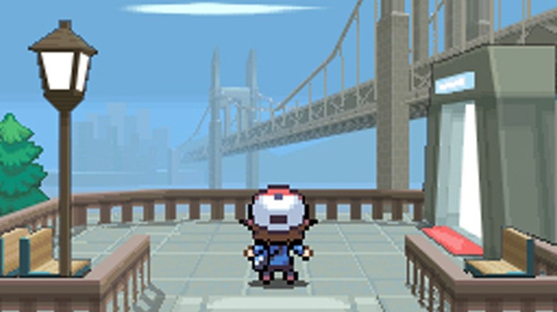 The Pokémon trainer looks out over a bridge to the city in Pokémon Black & White