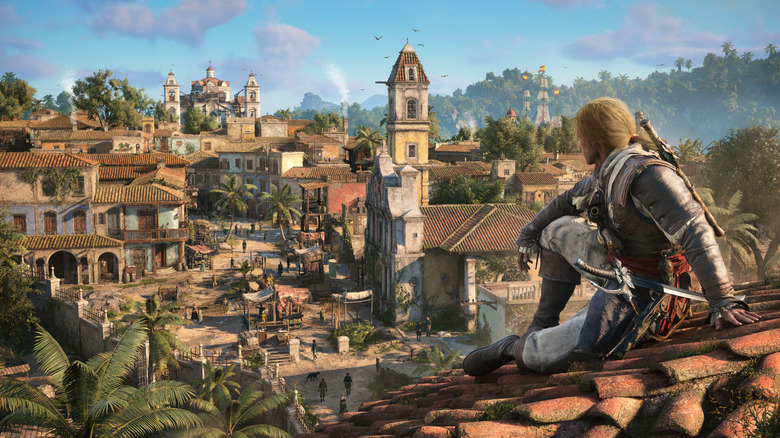 Edward Kenway surveys a town from a rooftop in Assassin's Creed Black Flag Resynced