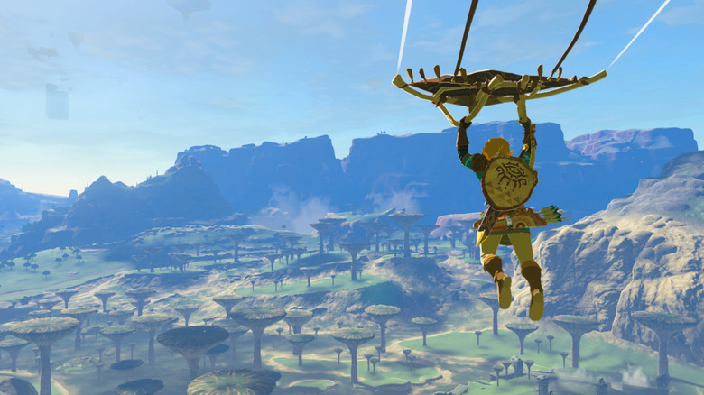 Link paragliding in The Legend of Zelda: Tears of the Kingdom