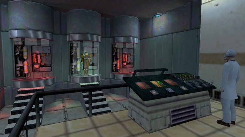 Scientists prepare for an experiment in "Half-Life" (1998)