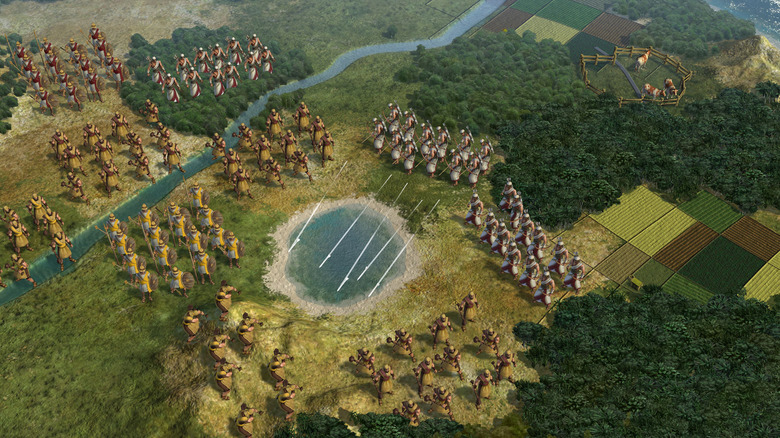 Archers fire arrows at an opposing army in Civilization V