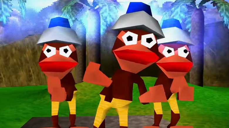 A trio of monkeys from the opening cutscene of Ape Escape
