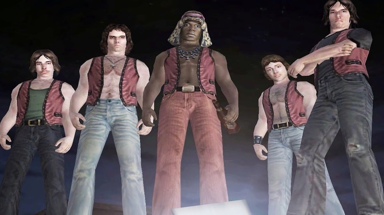 The Warriors looking down from a rooftop in The Warriors video game (2005)