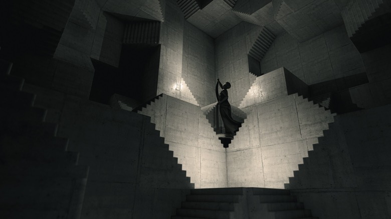 Statue surrounded by gravity-defying stairs in Cognition Method