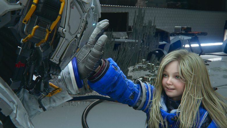 Diana gives Hugh Williams a high five in Pragmata