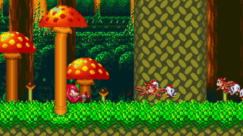 Knuckles reclines under a tall mushroom in Sonic & Knuckles