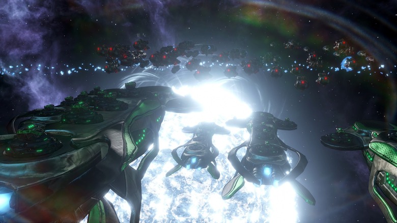 Two armies of spaceships confronting each other in Stellaris
